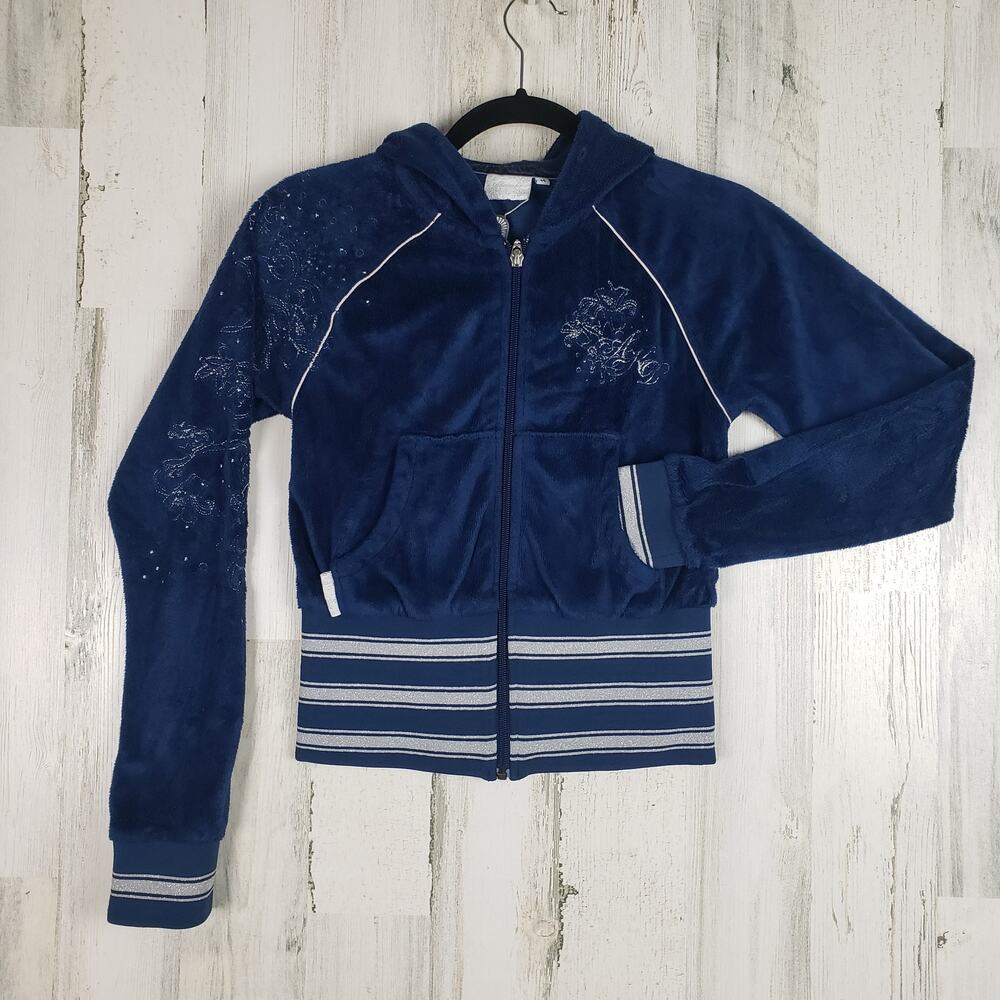 AKDMKS Cropped Full Zip Blue Fleece Hoodie Sweatshirt Women’s Size Medium